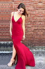 Sexy Deep V-neck Open Back Long Jersey Mermaid Evening Dresses 2018