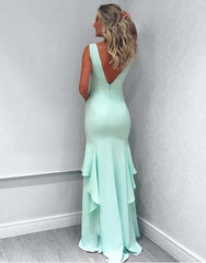 Sexy V Neck Long Mermaid Evening Dresses 2018 Leg Slit Prom Gowns