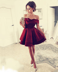 Short Satin V-neck Off Shoulder Prom Homecoming Dresses
