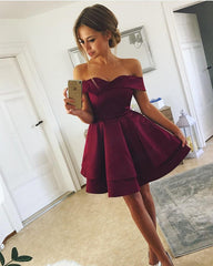 Short Satin V-neck Off Shoulder Prom Homecoming Dresses