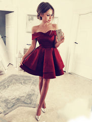 Short Satin V-neck Off Shoulder Prom Homecoming Dresses
