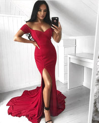 Off The Shoulder V-neck Long Jersey Mermaid Prom Dresses 2018