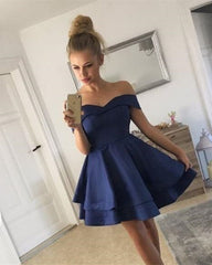 Short Satin V-neck Off Shoulder Prom Homecoming Dresses
