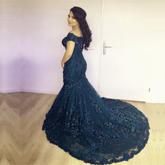 Stylish Lace Mermaid Evening Dresses Off-the-shoulder Prom Gowns 2018