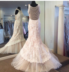halter top long lace mermaid wedding dresses unique pearl back