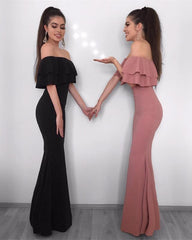 Off The Shoulder Mermaid Evening Dress Ruffle Sleeves Prom Gowns