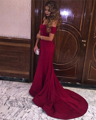 Stylish V-neck Off Shoulder Mermaid Evening Dress Long Satin Gowns