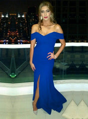 Sexy Off The Shoulder Long Royal Blue Mermaid Evening Dress With Slit