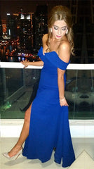 Sexy Off The Shoulder Long Royal Blue Mermaid Evening Dress With Slit