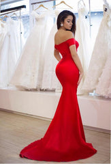 Stylish Square Neckline Long Satin Mermaid Off-Shoulder Prom Dresses