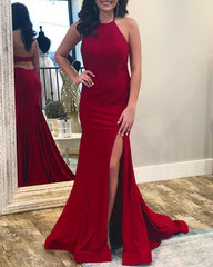 Sexy Leg Slit Open Back Mermaid Prom Dresses