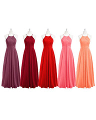 Elegant Pleated Halter Long Chiffon Floor Length Bridesmaid Dresses