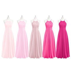 Elegant Pleated Halter Long Chiffon Floor Length Bridesmaid Dresses