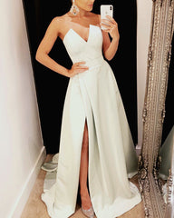 Sexy Sleeveless Prom Long Dresses Satin Split