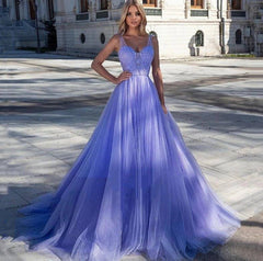 Sparkle A-Line Light Purple Sweetheart Evening Dress 2021 Women Prom Lace Up Back Party Gowns Sleeveless Tulle Robes De Soirée - RongMoon