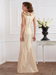 Sheath/Column V-neck Short Sleeves Ruffles Long Taffeta Mother of the Bride Dresses - RongMoon