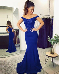 Mermaid V-neck Off Shoulder Bridesmaid Dresses Lace Appliques - RongMoon