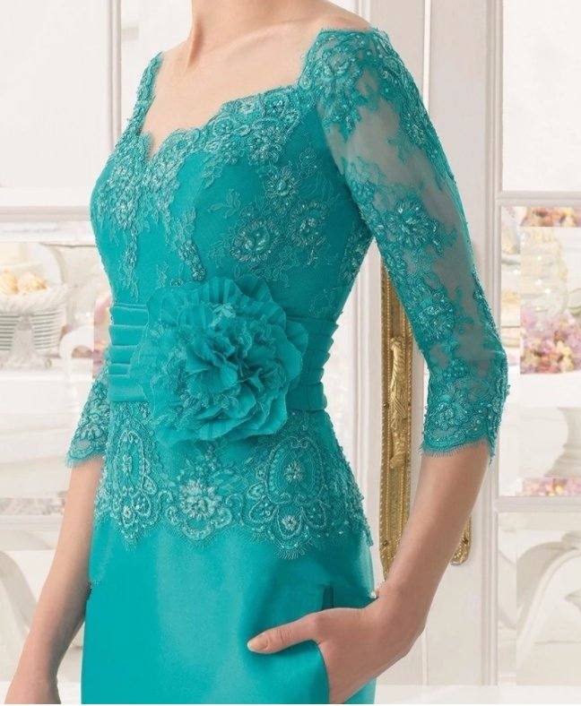 Mint Green Mother Of The Bride Dresses Sheath 3/4 Sleeves Appliques Beaded Long Wedding Party Dress Mother Dress For Wedding - RongMoon