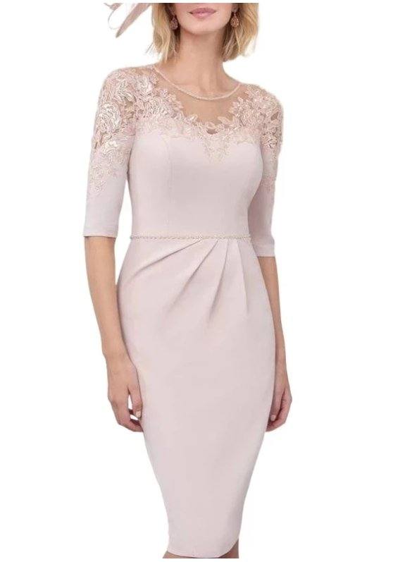 With Jacket Mother Of The Bride Dresses Sheath Knee Length Appliques Beaded Plus Size Short Groom Mother Dresses For Wedding - RongMoon