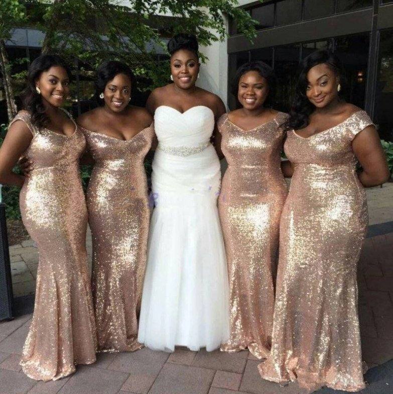 South African Bridesmaid Dresses For Women Mermaid Cap Sleeves Sequins Long Cheap Under 50 Wedding Party Dresses - RongMoon
