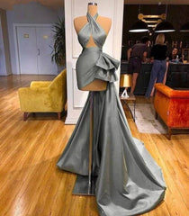 Gray Robe De Soiree Sheath Sheath Halter Detachable Sexy Long Prom Dresses Prom Gown Evening Dresses - RongMoon