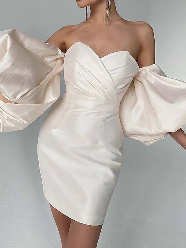 Sheath / Column Minimalist Sexy Homecoming Cocktail Party Dress Sweetheart Neckline 3/4 Length Sleeve Short / Mini Taffeta with Ruched - RongMoon
