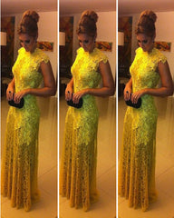A-Line High Neck Lace Dresses Backless Floor Length Gowns