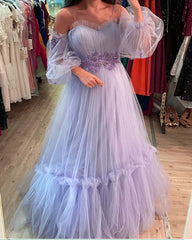 Puffy Sleeves Prom Dresses Tulle Ruffles