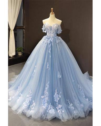 Tulle Ball Gown Dresses Off Shoulder Lace Embroidery - RongMoon