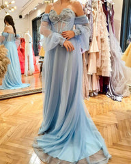 Light Blue Tulle Flowy Cottagecore Dress