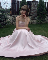 Long Strapless Bow Sashes Satin Formal Dresses