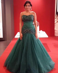 Mermaid Sweetheart Prom Dresses Tulle Crystal Beaded