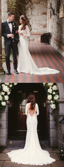 Long Sleeve See Through Lace Open Back Mermaid With Train Wedding Dresses,DB0162