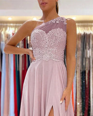 Mauve Chiffon One Shoulder Appliques Dress