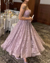 Mauve Lace Midi Corset Prom Dresses Cottagecore
