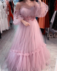 Puffy Sleeves Prom Dresses Tulle Ruffles