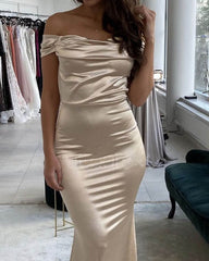 Mermaid Champagne Satin Bridesmaid Dresses Off Shoulder