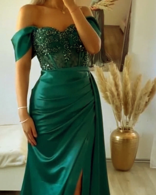 Mermaid Emerald Green Satin Corset Dress