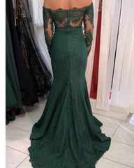 Green Mermaid Long Sleeve Applique Dresses