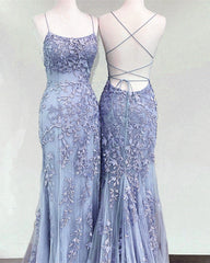 Mermaid Periwinkle Prom Dress Lace Up Back