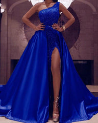 Mermaid Royal Blue Sequin One Shoulder Dresses - RongMoon