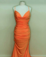 Sexy Mermaid Orange Satin Prom Dresses