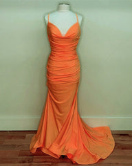 Sexy Mermaid Orange Satin Prom Dresses