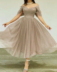 Midi Tulle Cottagecore Dress For Wedding Guest