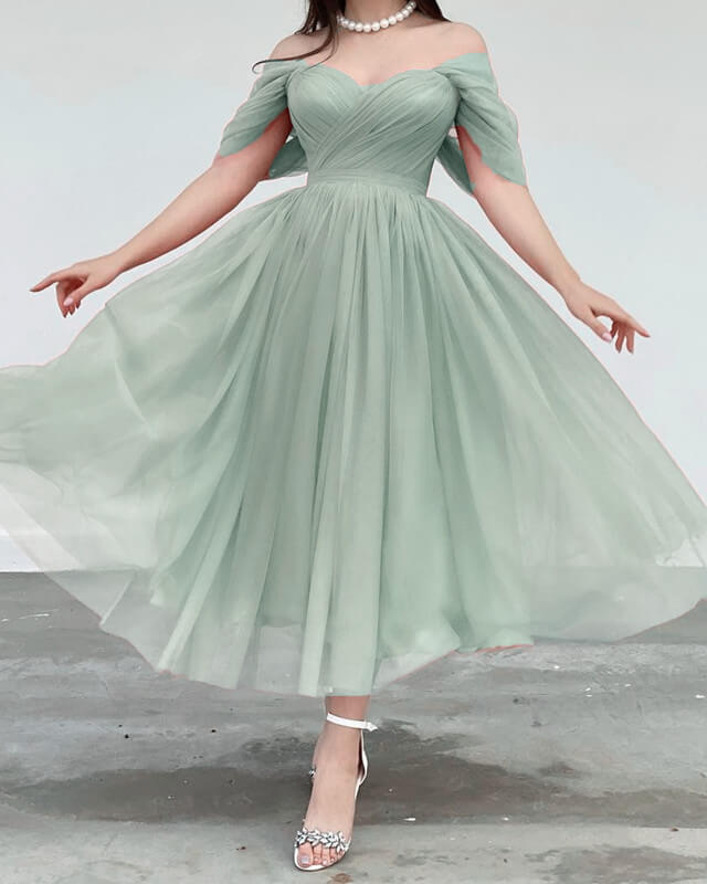 Midi Tulle Cottagecore Dress For Wedding Guest
