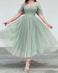 Midi Tulle Cottagecore Dress For Wedding Guest