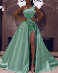 Mint Green Prom Dresses Mermaid Sequins One Shoulder