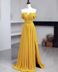 Off The Shoulder Split Chiffon Long Dresses