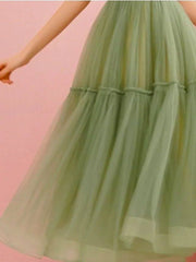 A-Line Spring Cocktail Party Prom Dress Spaghetti Strap Sleeveless Tea Length Satin Tulle with Pleats Ruched - RongMoon
