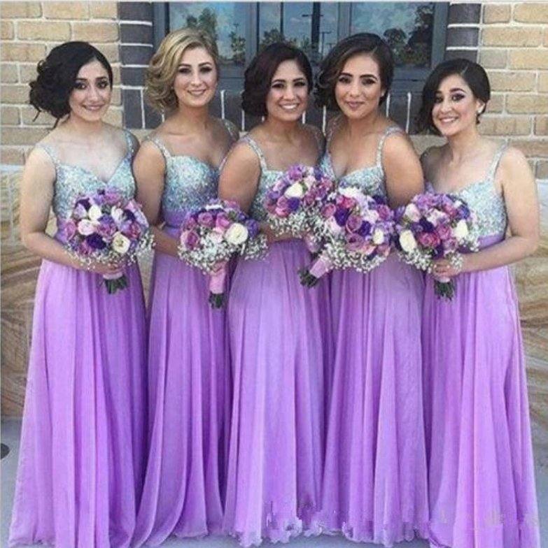 Lavender Bridesmaid Dresses For Women A-line Spaghetti Straps Chiffon Beaded Long Cheap Under 50 Wedding Party Dresses - RongMoon
